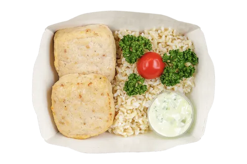 Оладьи из трески с рисовым миксом и соусом "Тар- тар"